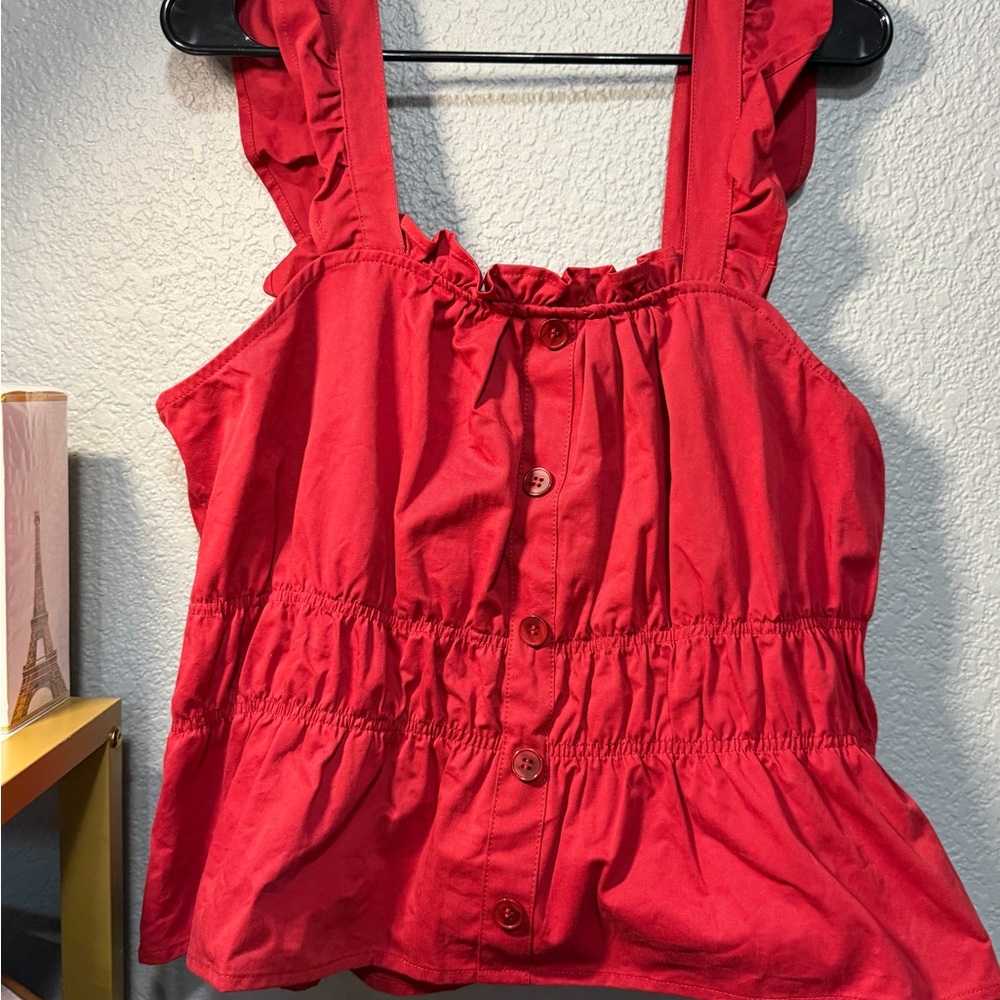 Red Sleeveless Button-Up Top